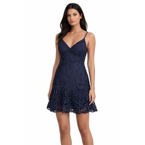 Bardot Navy Floral Lace Fit & Flare Dress Spaghetti Strap | Size‎ M (US 6)